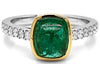 2.31CT DIAMOND & AAA EMERALD 18KT 2 TONE GOLD 3D CABOCHON BEZEL ENGAGEMENT RING