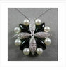 ANTIQUE 14KT DIAMONDS WITH BLACK ONYX & PEARLS FLOWER DESIGN WHITE GOLD PENDANT