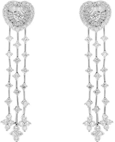 ESTATE 2.56CT DIAMOND 18K WHITE GOLD ROUND & BAGUETTE BALLERINA HANGING EARRINGS