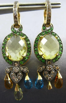12.30CT DIAMOND & AAA MULTI GEMS 14KT YELLOW GOLD FILIGREE FUN HANGING EARRINGS