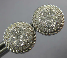 ESTATE LARGE .80CT DIAMOND 18K WHITE GOLD CLUSTER FLOWER HALO ROPE STUD EARRINGS