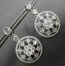 ANTIQUE 1.41CT ROUND DIAMOND 18KT WHITE GOLD FLOWER FILIGREE HANGING EARRINGS