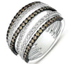 WIDE 1.43CT WHITE & MOCHA DIAMOND 14KT WHITE GOLD MULTI ROW CRISS CROSS FUN RING