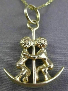 ESTATE 14KT YELLOW GOLD 3D LOVE SEE SAW PENDANT & CHAIN PERFECT GIFT!  #23812