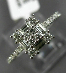 ESTATE .57CT ROUND & BAGUETTE DIAMOND 18KT WHITE GOLD CLUSTER SEMI ETERNITY RING