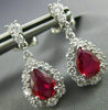 ESTATE 2.12CT DIAMOND & AAA RUBY 18K WHITE GOLD TEAR DROP ROUND HANGING EARRINGS
