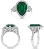 LARGE 4.03CT DIAMOND & AAA EMERALD PLATINUM PEAR SHAPE & ROUND ENGAGEMENT RING