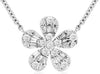 .28CT DIAMOND 14KT WHITE GOLD 3D ROUND & BAGUETTE CLASSIC FLOWER LOVE NECKLACE