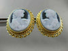 ANTIQUE 18KT YELLOW GOLD HANDCRAFTED BLUE OVAL LADY CAMEO EARRINGS #18785
