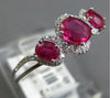 ESTATE 1.09CT DIAMOND & AAA RUBY 14KT WHITE GOLD OVAL & ROUND 3 STONE FUN RING