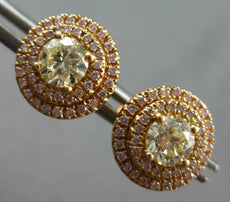 LARGE 1.29CT WHITE & FANCY YELLOW DIAMOND 18KT ROSE GOLD 3D HALO STUD EARRINGS