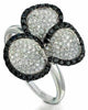 ESTATE .92CT WHITE & BLACK DIAMOND 14KT WHITE GOLD 3D 3 LEAF CLOVER FLOWER RING
