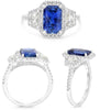 LARGE 3.33CT DIAMOND & AAA SAPPHIRE PLATINUM EMERALD CUT & TRAPEZOID HALO RING