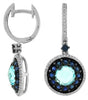 3.34CT DIAMOND & AAA SAPPHIRE & BLUE TOPAZ 14K WHITE GOLD ROUND HANGING EARRINGS