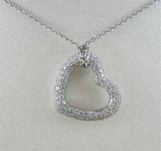 ANTIQUE LARGE MICRO PAVE 14KT WHITE GOLD DIAMOND HEART PENDANT ONE OF A KIND !!!
