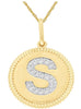 .08CT DIAMOND 14K 2 TONE GOLD S INITIAL ROUND MATTE & SHINY FUN FLOATING PENDANT