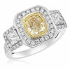 ESTATE LARGE 2.74CT WHITE & FANCY YELLOW DIAMOND 18K 2 TONE GOLD ENGAGEMENT RING