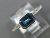 .85CT DIAMOND & AAA BLUE TOPAZ 14K WHITE GOLD EMERALD CUT & ROUND BEZEL FUN RING