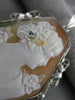 LARGE ANTIQUE VICTORIAN DIAMOND LADY FLOWERS CAMEO PENDANT 14K WHITE GOLD #21074