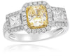 LARGE 2.54CT WHITE & FANCY YELLOW DIAMOND 18K TWO TONE GOLD HALO ENGAGEMENT RING