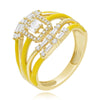 .46CT DIAMOND & YELLOW ENAMEL 14K YELLOW GOLD 3D ROUND & BAGUETTE MULTI ROW RING