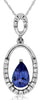 .52CT DIAMOND & AAA TANZANITE 14K WHITE GOLD PEAR SHAPE & ROUND FLOATING PENDANT