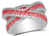 LARGE 4.02CT DIAMOND & AAA RUBY 18KT WHITE GOLD MULTI ROW CRISS CROSS LOVE RING