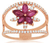 ESTATE WIDE 1.26CT DIAMOND & AAA RUBY 14K ROSE GOLD MARQUISE & ROUND FLOWER RING