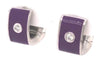 .05CT DIAMOND & PURPLE ENAMEL 18KT WHITE GOLD ROUND SQUARE HOOP HANGING EARRINGS