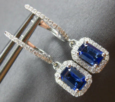 1.32CT DIAMOND & AAA SAPPHIRE 14KT WHITE GOLD EMERALD CUT HALO HANGING EARRINGS