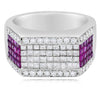 LARGE 2.41CT DIAMOND & AAA PINK RUBY 18K WHITE GOLD 3D PRINCESS CUT & ROUND RING