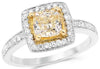 1.41CT WHITE & FANCY YELLOW DIAMOND 18KT 2 TONE GOLD SQUARE HALO ENGAGEMENT RING