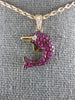 ESTATE .74CT DIAMOND & AAA RUBY 18KT ROSE GOLD HAPPY DOLPHIN FLOATING PENDANT