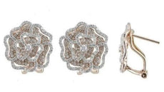 ESTATE 1.05CT DIAMOND 14KT ROSE GOLD MULTI HEART FLOWER CLIP ON HANGING EARRINGS