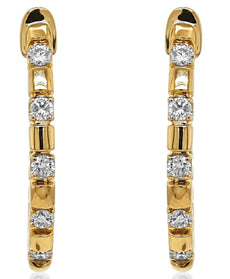 .37CT DIAMOND 18KT YELLOW GOLD ROUND CHANNEL CLASSIC OVAL HOOP HANGING EARRINGS