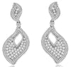2.91CT DIAMOND 14K WHITE GOLD 3D CLASSIC DOUBLE LEAF FLOWER FUN HANGING EARRINGS