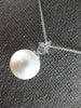 .06CT DIAMOND & AAA SOUTH SEA PEARL 14KT WHITE GOLD FLOWER TRILLION FUN PENDANT