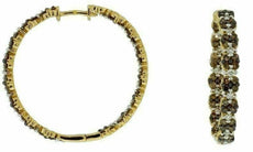 ESTATE 2.33CT WHITE & CHOCOLATE FANCY DIAMOND 14KT YELLOW GOLD 3D HOOP EARRINGS