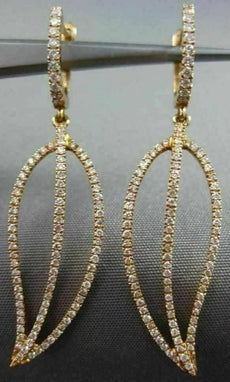 ESTATE .60CT ROUND DIAMOND 18KT YELLOW GOLD 3D LEAF HUGGIE OPEN HANGING EARRINGS