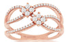 ESTATE .35CT DIAMOND 14KT ROSE GOLD 3D DOUBLE FLOWER CRISS CROSS LOVE RING