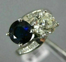 ANTIQUE 2.10CT DIAMOND & AAA SAPPHIRE 14KT WHITE GOLD TWO STONE ANNIVERSARY RING
