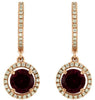 2.46CT DIAMOND & AAA RHODOLITE 14KT ROSE GOLD 3D HALO LEVERBACK HANGING EARRINGS