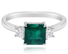 ESTATE LARGE 2.32CT DIAMOND & AAA EMERALD 18K WHITE GOLD SQUARE & TRAPEZOID RING