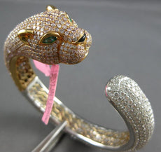 25.08CT WHITE & PINK DIAMOND & AAA EMERALD 18K WHITE & ROSE GOLD BANGLE BRACELET
