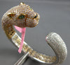 25.08CT WHITE & PINK DIAMOND & AAA EMERALD 18K WHITE & ROSE GOLD BANGLE BRACELET