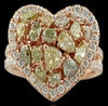 LARGE 2.42CT WHITE & FANCY YELLOW DIAMOND 18KT 2 TONE GOLD HEART SHAPE LOVE RING