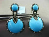ANTIQUE LARGE 13.1CT MULTI COLOR DIAMOND & AAA TURQUOISE 14K WHITE GOLD EARRINGS