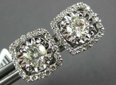 ESTATE LARGE 1.29CT DIAMOND 14KT WHITE GOLD SOLITAIRE SQUARE HALO STUD EARRINGS