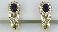 1.28CT DIAMOND & AAA SAPPHIRE 14KT YELLOW GOLD OVAL X CLIP ON HANGING EARRINGS
