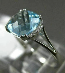 ESTATE 2.10CT DIAMOND & AAA BLUE TOPAZ 14KT WHITE GOLD FILIGREE SQUARE FUN RING